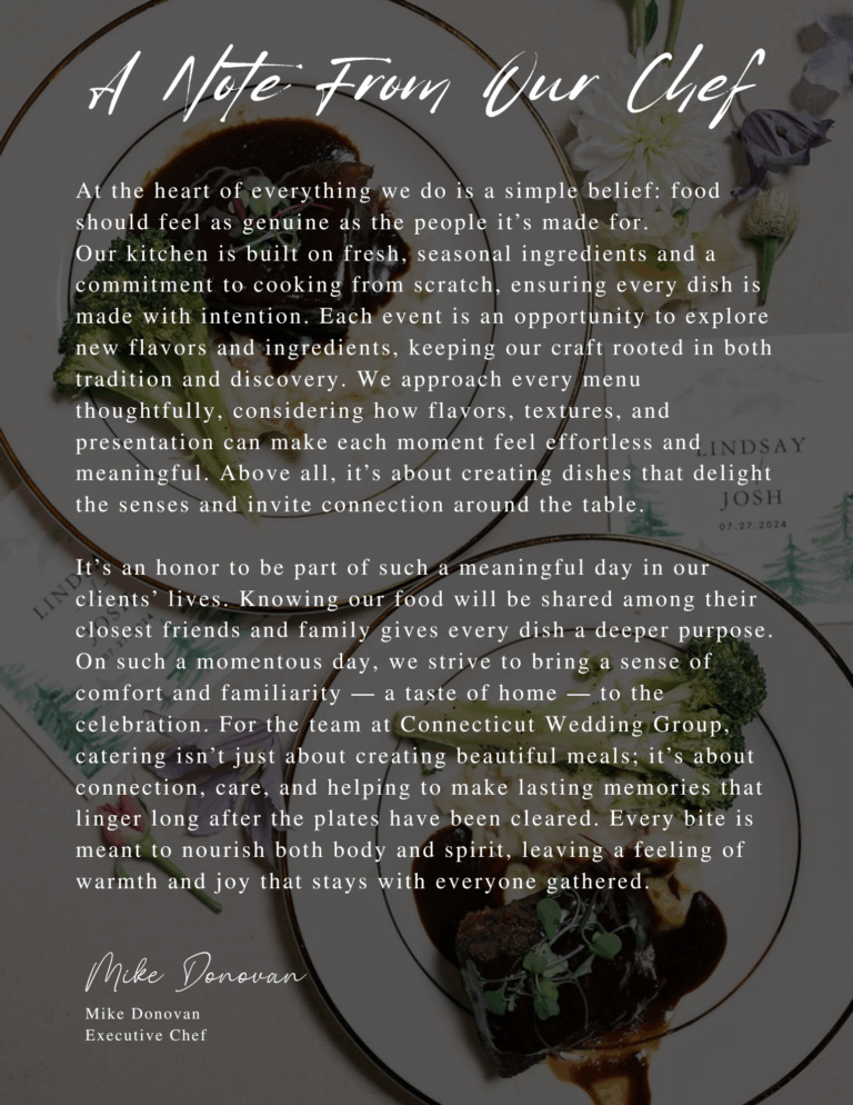 A note to our future couples from our chef